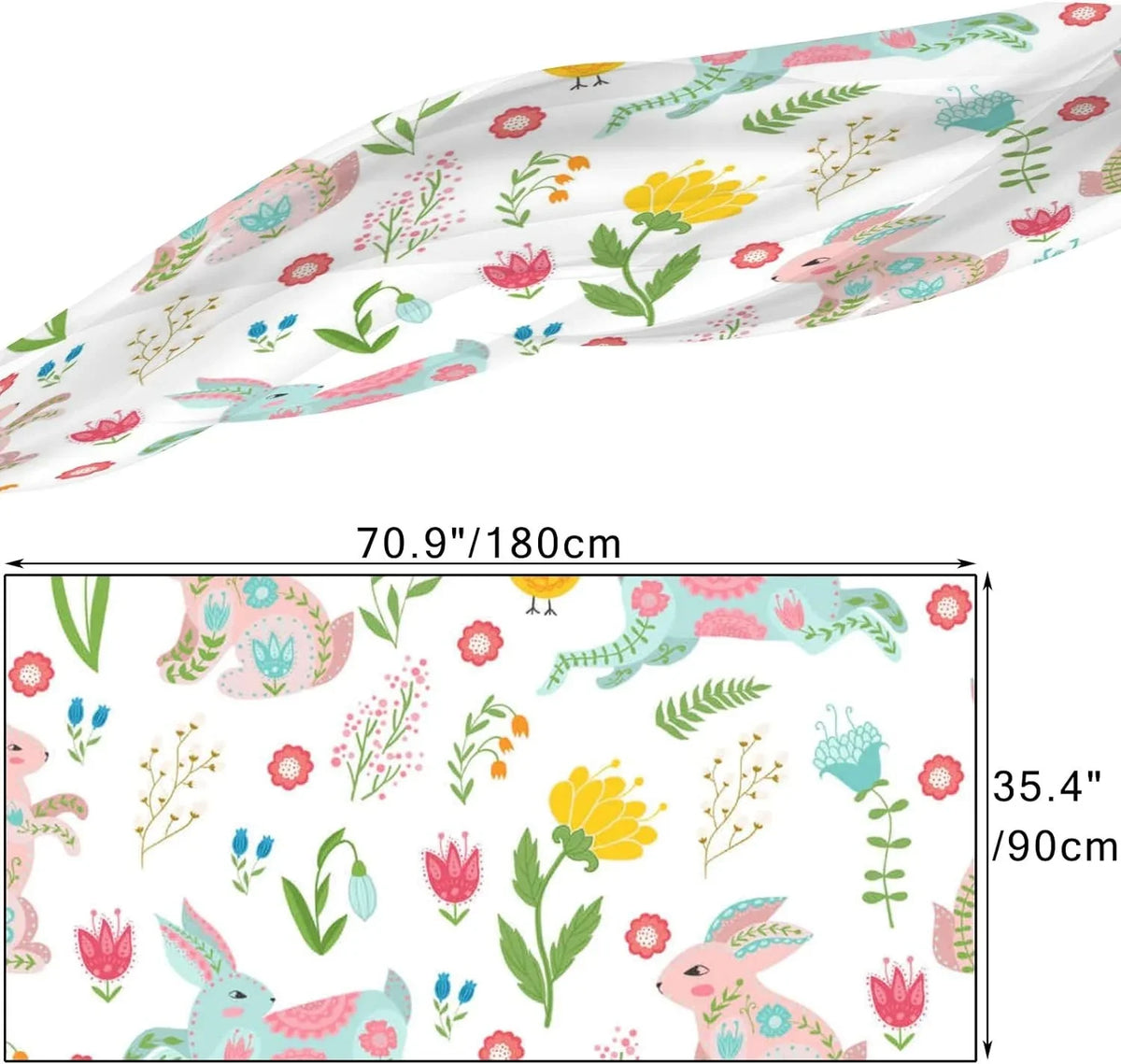 Hyjoy Easter Rabbits and Chicken in Flowers Long Silk Neck Scarf Lightweight Shawl Wrap Scarves for Women Girls