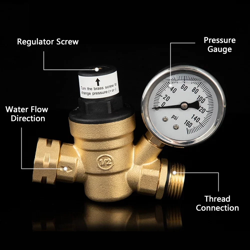 Andoer Valve,Reducer With 0-160psi With 0-160psi And Valve -free Brass 0-160psi And Inlet And Inlet Screened Inlet Screened Filter Brass Adjustable liquid Huiop Valve -free Brass aqua Pressure