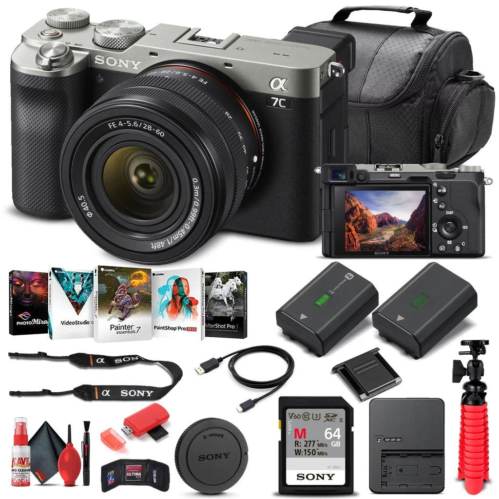 Alpha a7C Mirrorless Camera W/ 28-60mm Lens Silver ILCE7CL/S - Basic Bundle