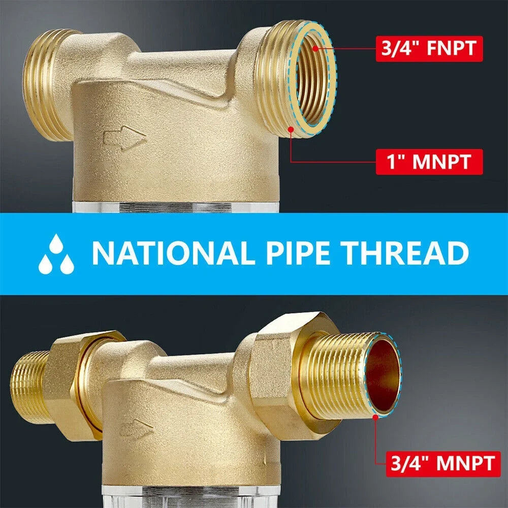 Jahy2Tech Whole House liquid Pre-Filter Reusable Sediment Filter 50 Microns Plumbing