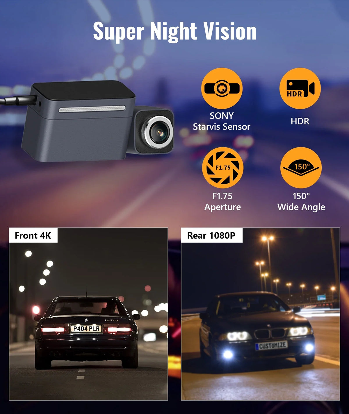 MINIEYE C2M 4K Dash Cam Front and Rear, Dual Dash Camera for Cars 4K+1080P -  AI Collision Avoidance Device, 2.4'' LCD, Built-in 5G WiFi GPS, ADAS, Loop Recording, Super Night Vision, APP OTA Update