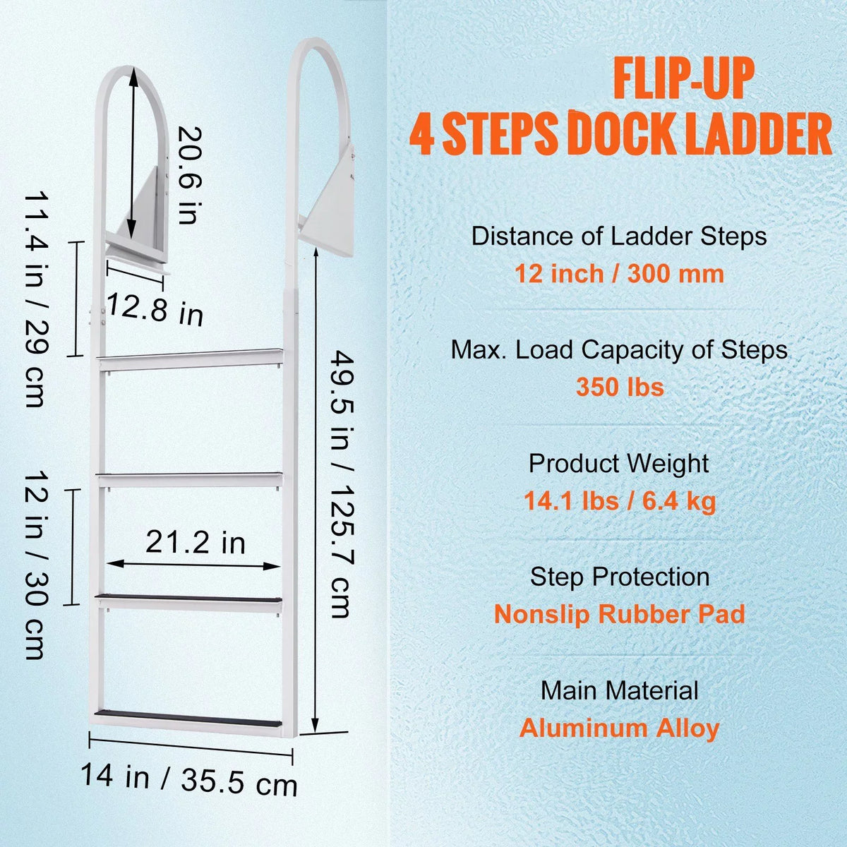 VEVOR Dock Ladder, Flip-Up 4-Step Aluminum Alloy Pontoon vessel Ladder for Ship, Lake, Pool