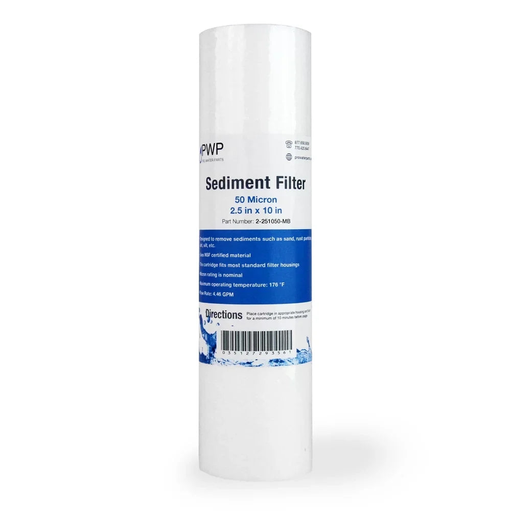 Sediment Melt Blown liquid Filters 10x2.5" Standard 50 Micron 12 Pack