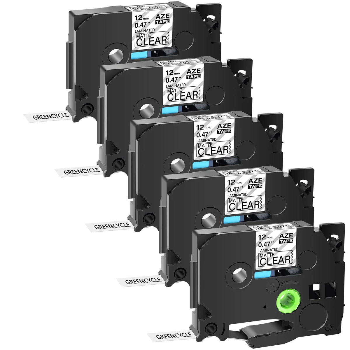 GREENCYCLE 5PK suitable for Brother P-touch Black on Matte Clear 12mm 0.47" TZe-M31 TZ-M31 TZM31 TZeM31 Laminated Label Tape