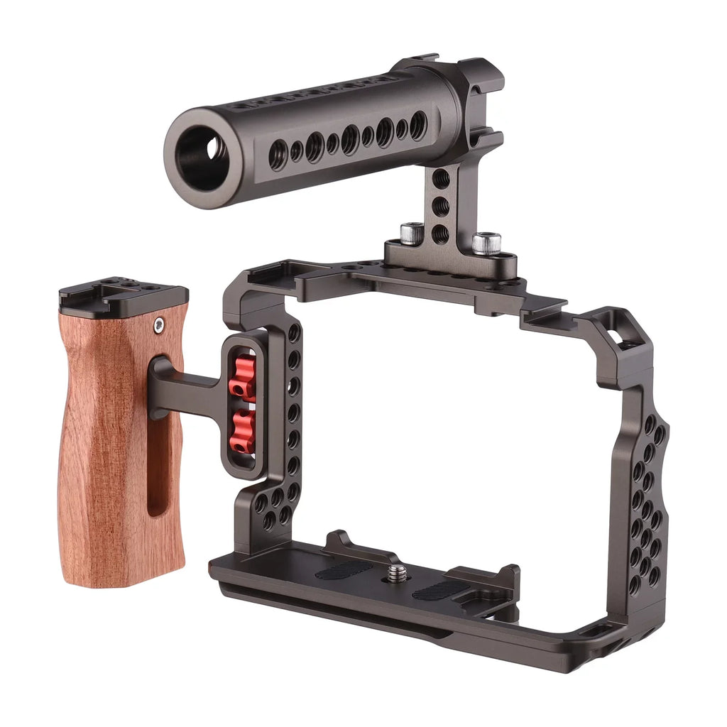 Walmeck Andoer Aluminum Alloy Cage Kit with Video Rig Handle Wooden Grip Replacement for  A7R III/ A7 II/ A7III