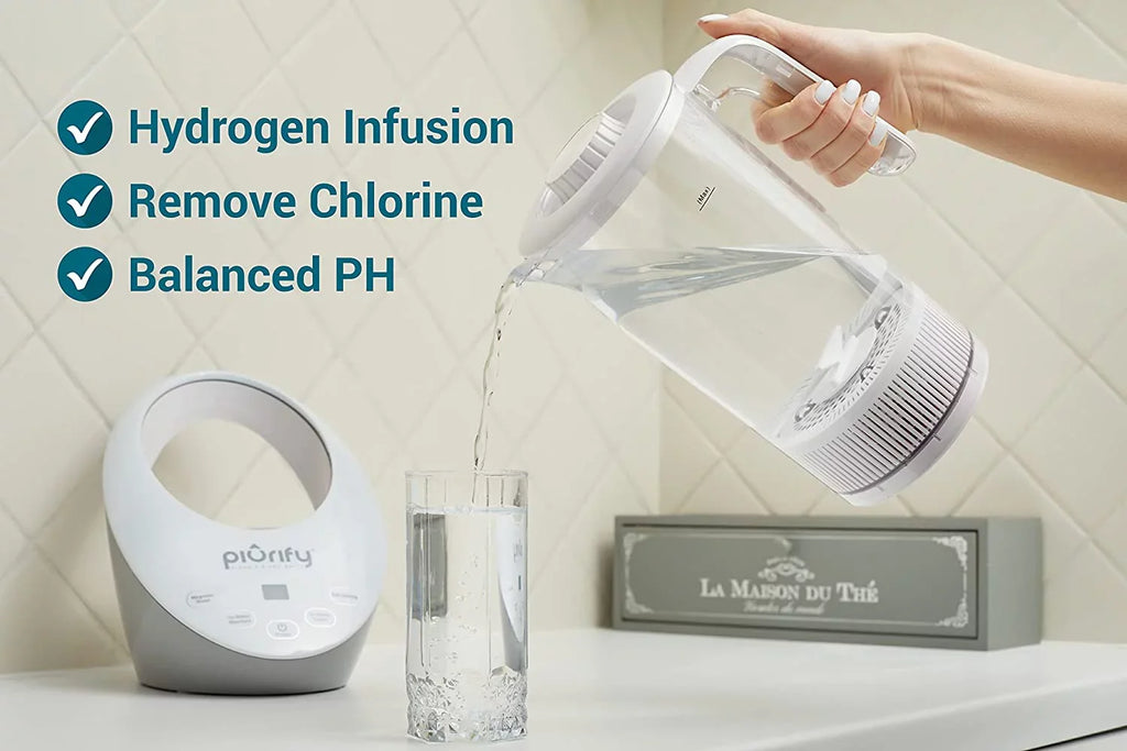 Balanced Purified aqua PH Levels and Filtered with Calcium Sulf. Hydrogen Alkaline liquid Pitcher - Rich Hydrogen aqua Generator Electrolysis Jug with SPE and PEM Concentrator Technology