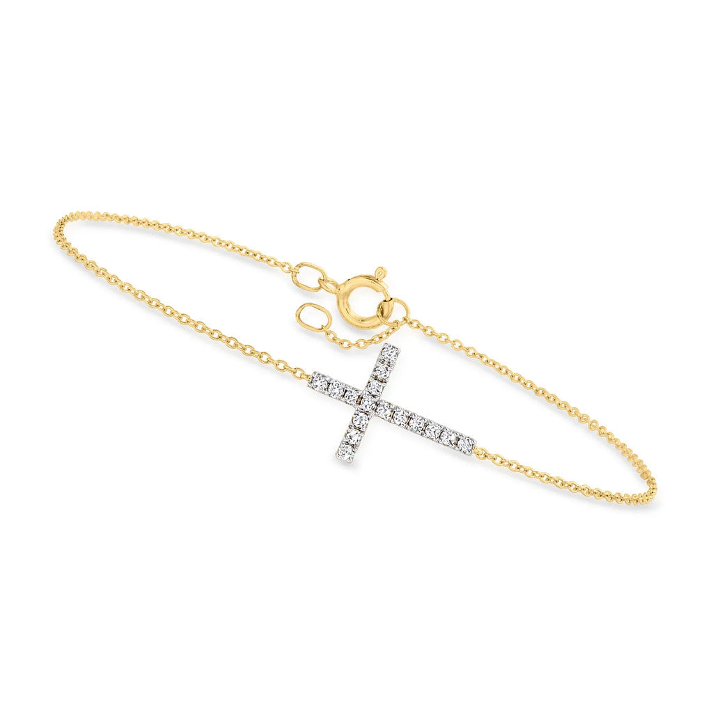 Diamond Cross Bracelet in 10kt Yellow Gold, Women's, Adult. t.w. Canaria 0.15 ct