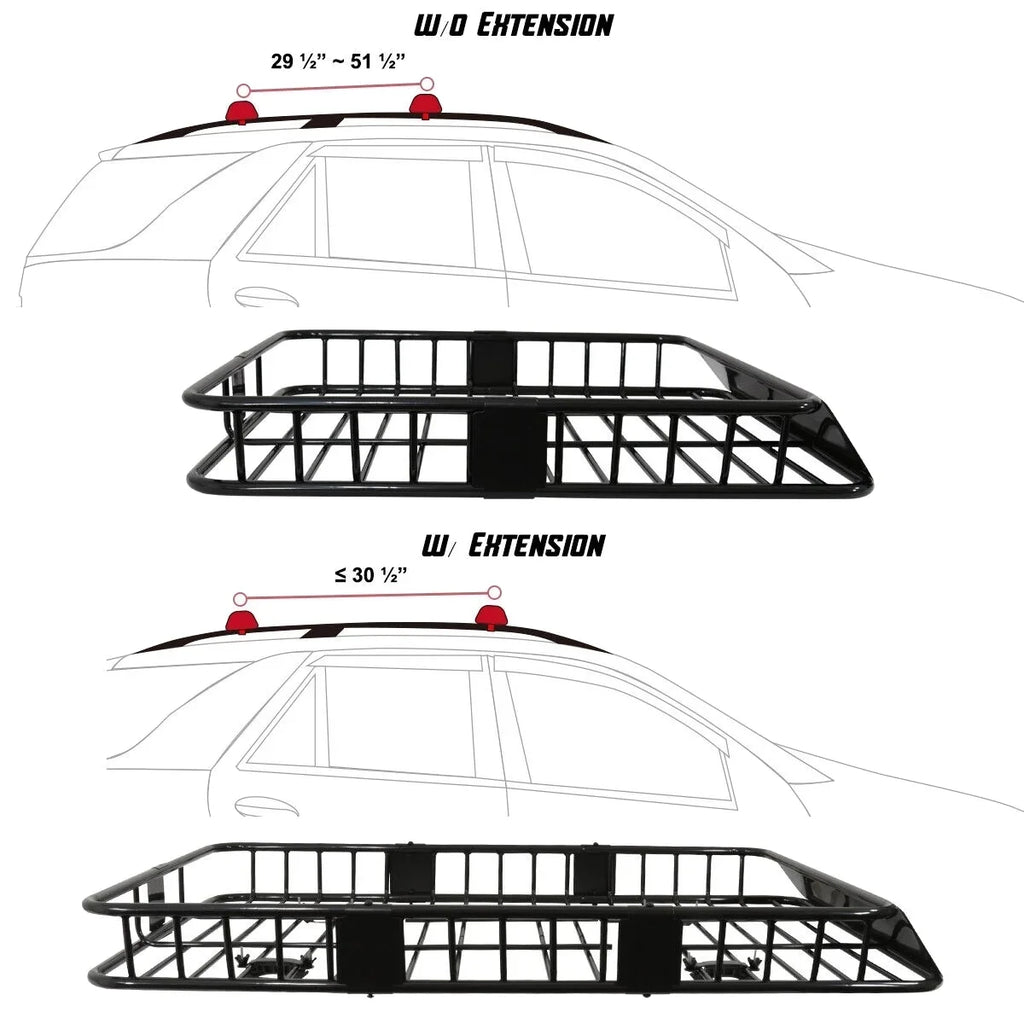 Teledu Roof Rack 64" Extendable Steel Luggage Cargo Carrier Top Basket SUV Truck