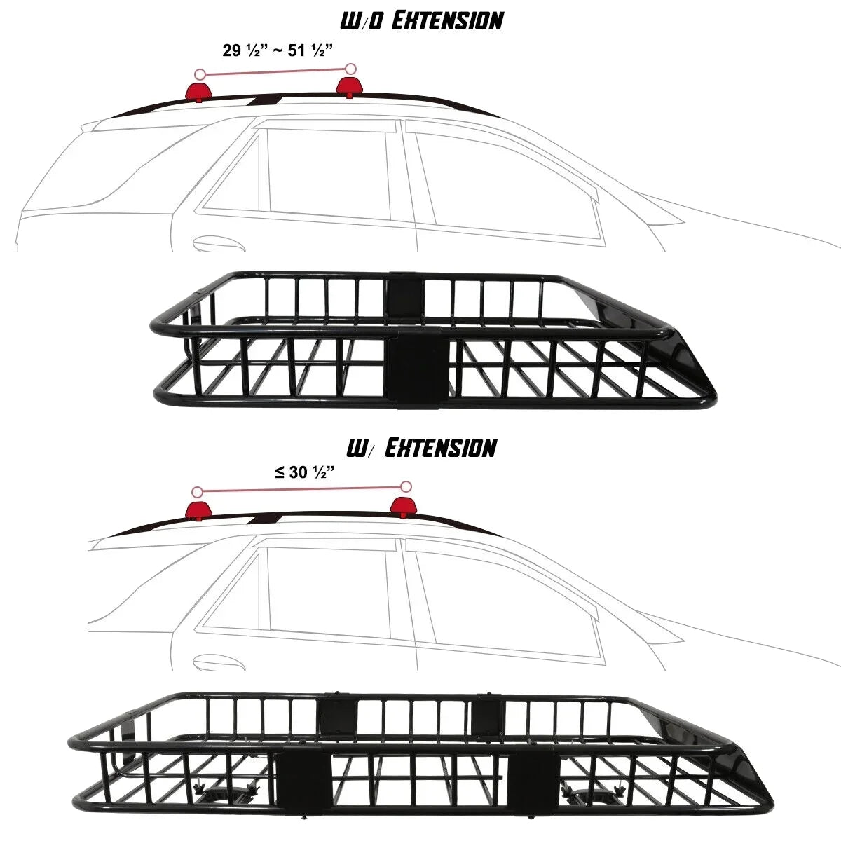 Teledu Roof Rack 64" Extendable Steel Luggage Cargo Carrier Top Basket SUV Truck