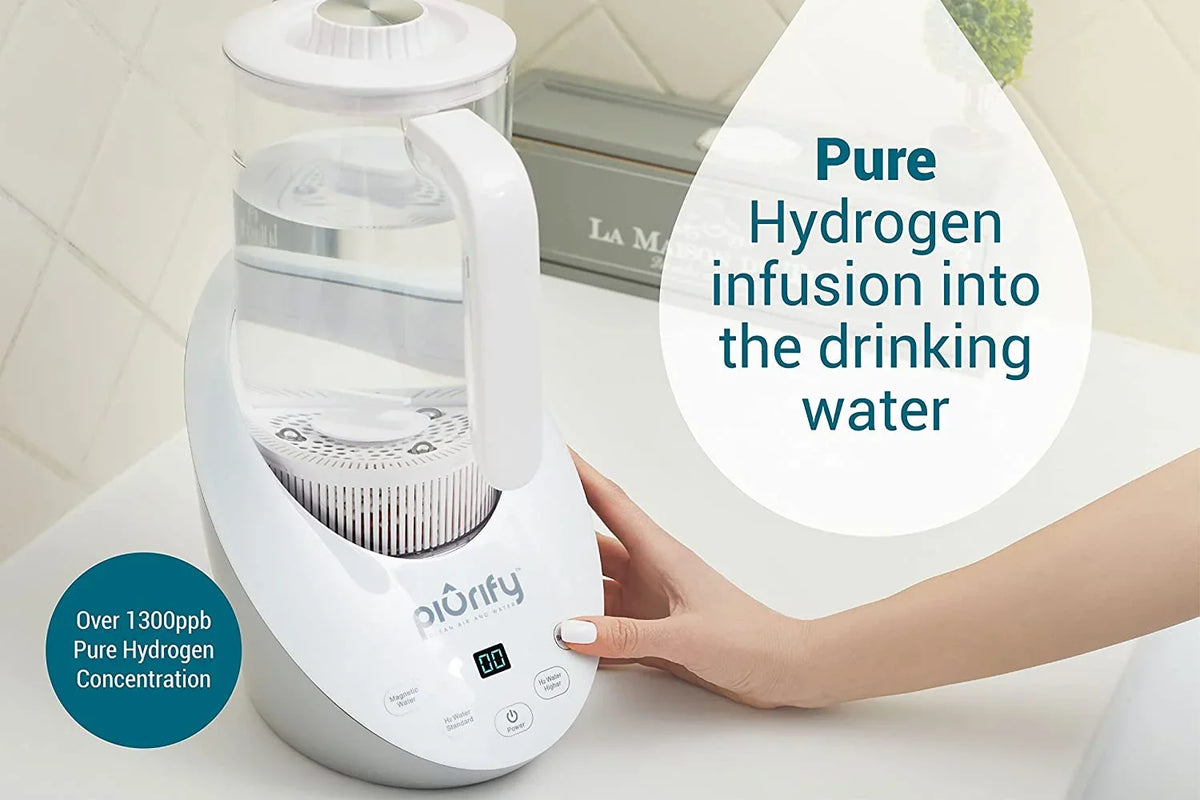 Balanced Purified aqua PH Levels and Filtered with Calcium Sulf. Hydrogen Alkaline liquid Pitcher - Rich Hydrogen aqua Generator Electrolysis Jug with SPE and PEM Concentrator Technology