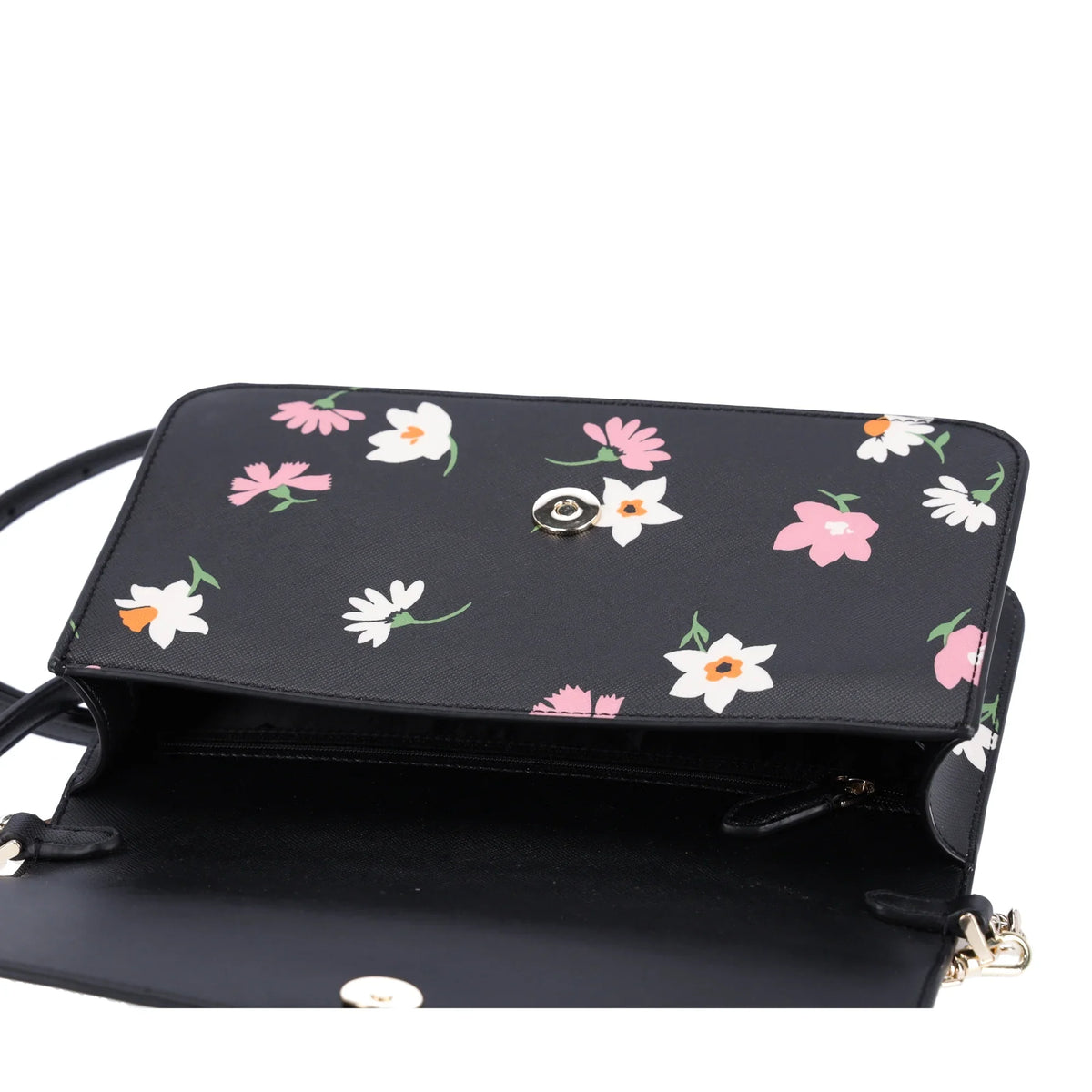 Kate Spade Madison Black Floral Waltz Flap Convertible Crossbody KF441