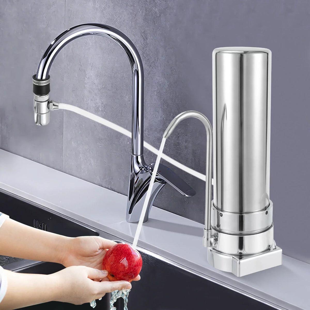 Countertop Filter Tap aqua Filtration Filter Sink Drinking System Stainless Silver
