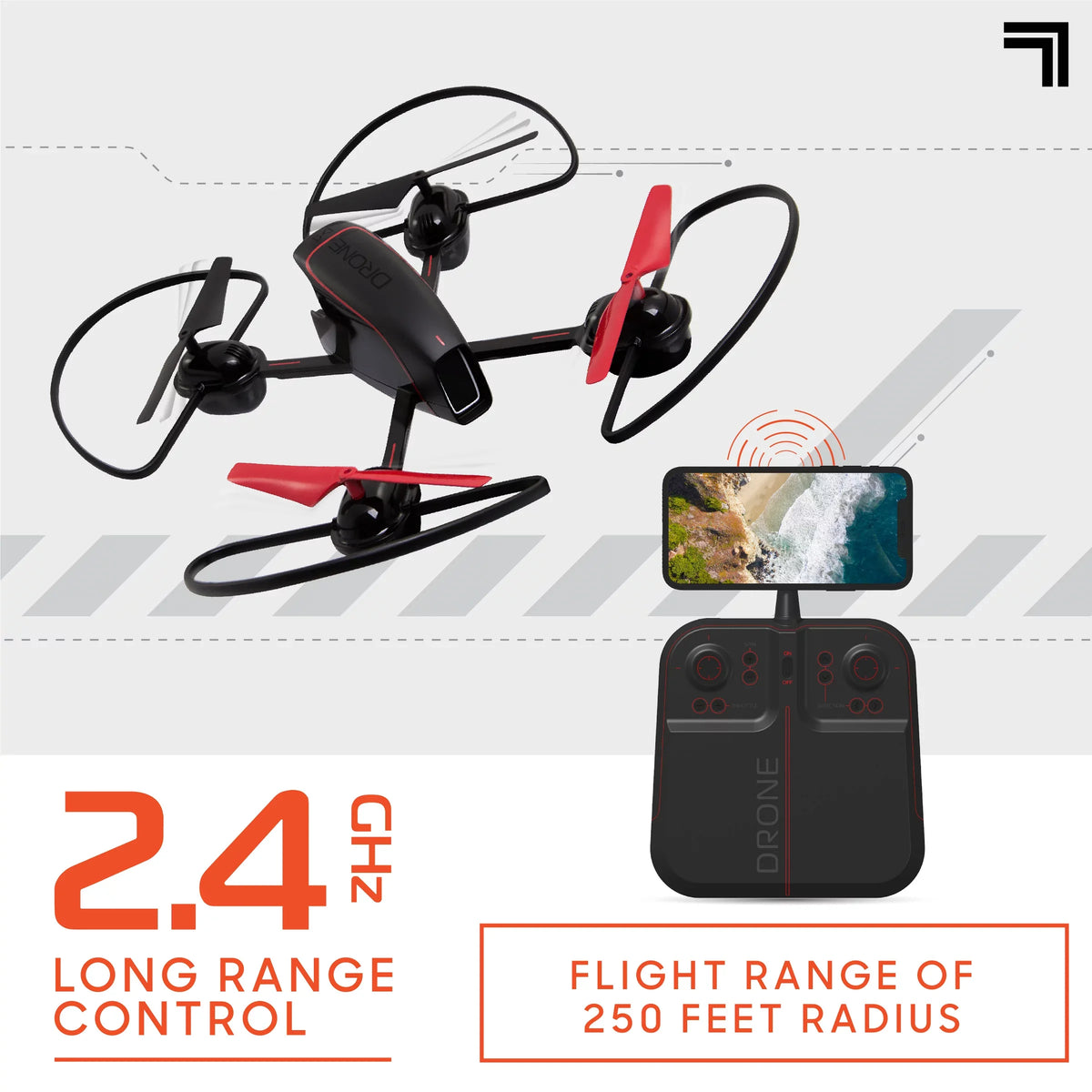 SHARPER IMAGE 2.4GHz RC Mach 10inch Drone with Stream Camera, Remote Controlled Quadcopter with Assisted Landing, Wireless and Rechargeable