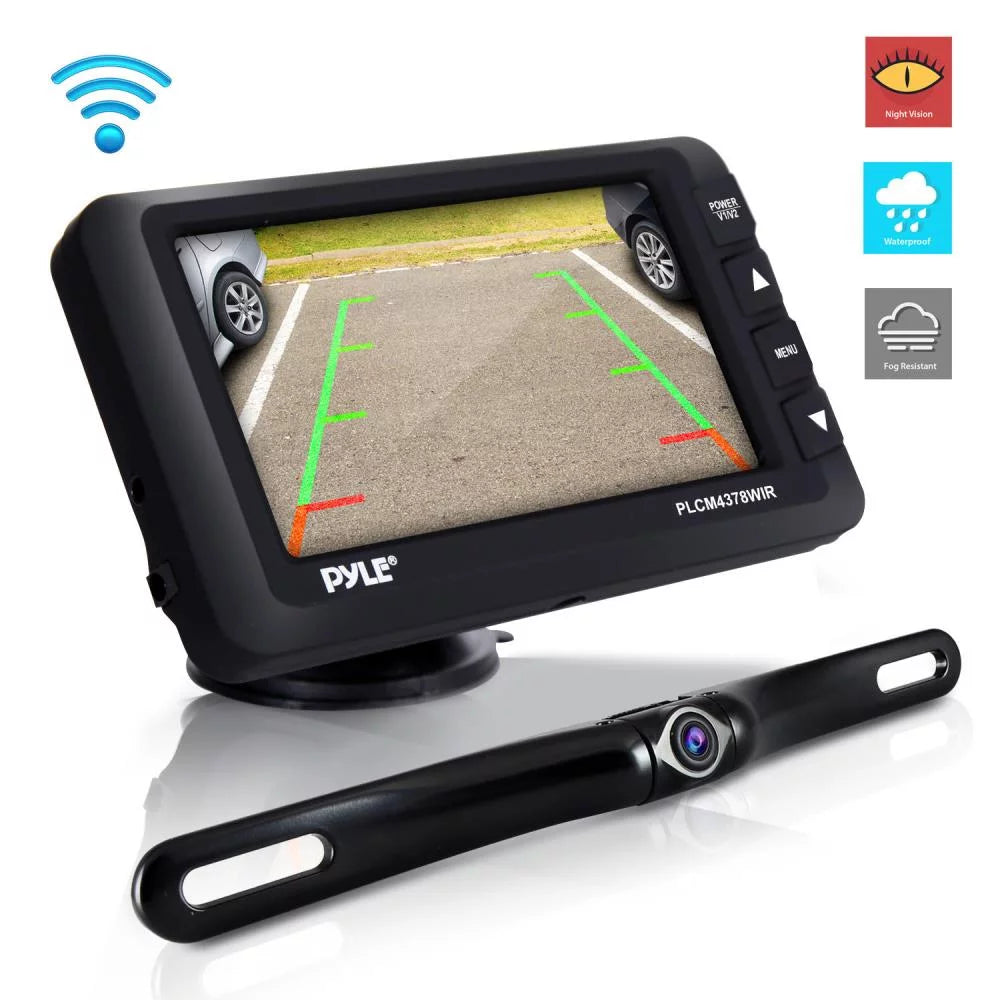 PYLE PLCM4378WIR.5 - Wireless Rear View Backup Camera & Monitor Kit - Vehicle Parking/Reverse System with 4.3’’ Display Screen