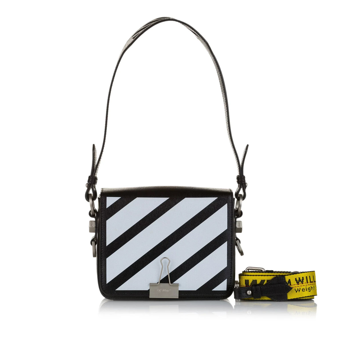 Pre-Owned Authenticated Off-White Binder Clip Crossbody Bag Calf Leather Black Unisex (Good)