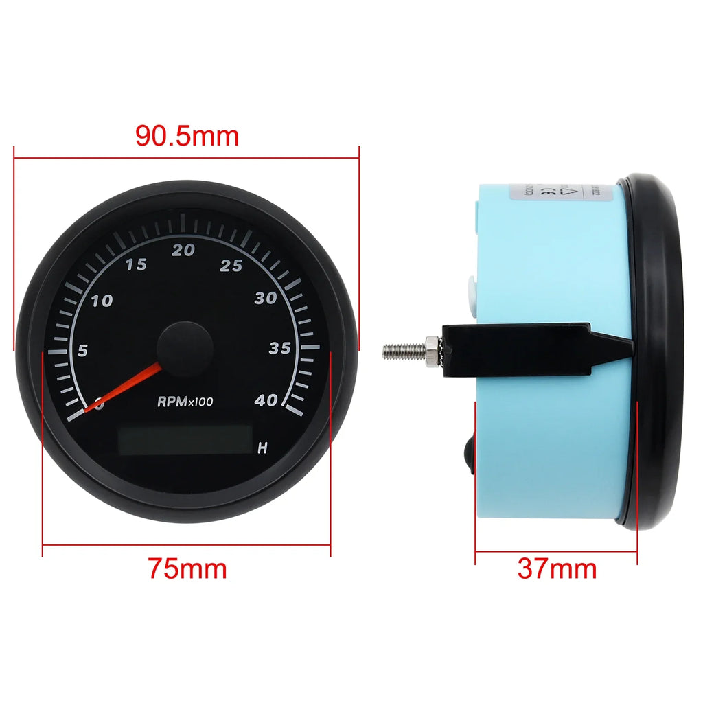 Geloo Marine Tachometer Hour Meter Waterproof Tachometer Gauge 0-4000RPM 85mm for Car craft Truck RV