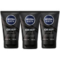 Nivea Men Deep Cleansing Beard And Face Wash, Enriched With Natural Charcoal, 3 Pack Of 3.3 Fl Oz Tubes