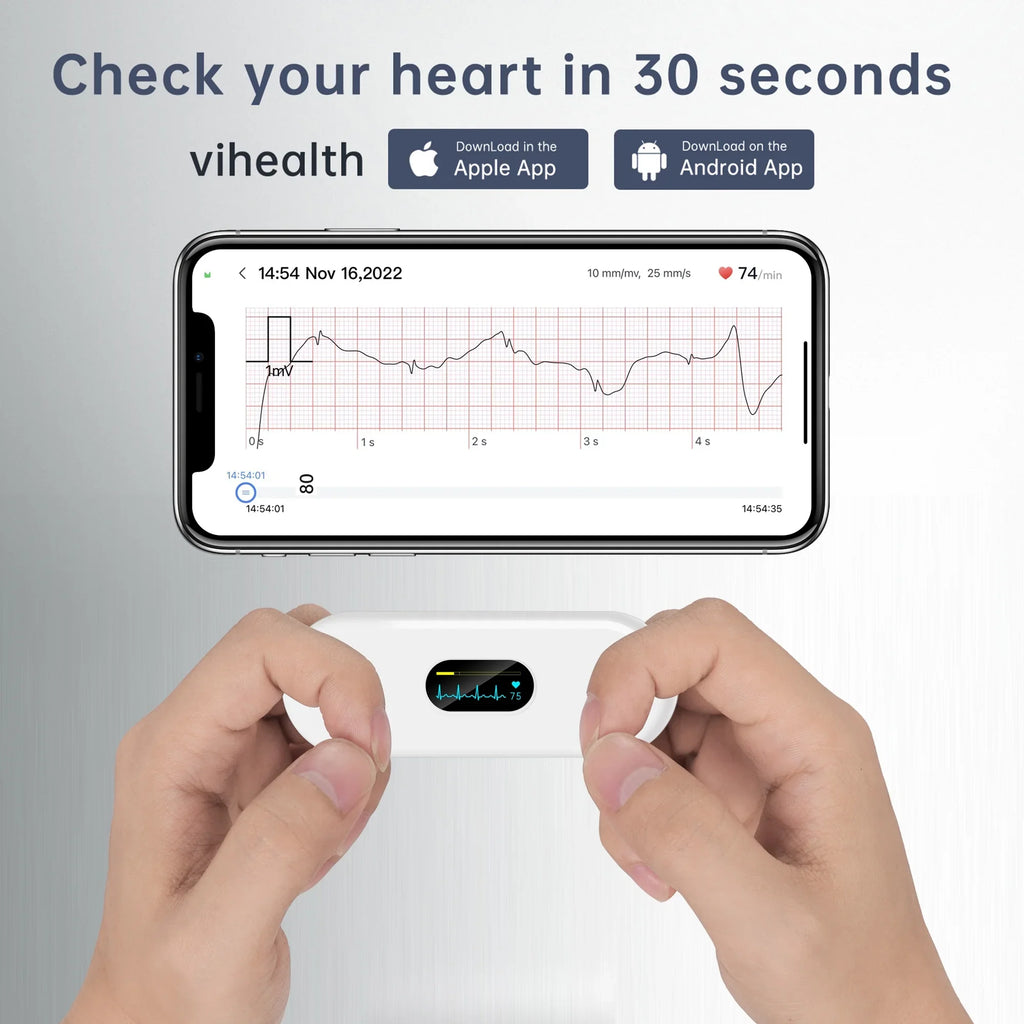 Wellue ECG Heart Monitor with Screen Display,Handheld Bluetooth Personal EKG Monitor with Heart Rate Tracker for Home Use,30s-5mins Measurement,Unlimited Storage Free APP