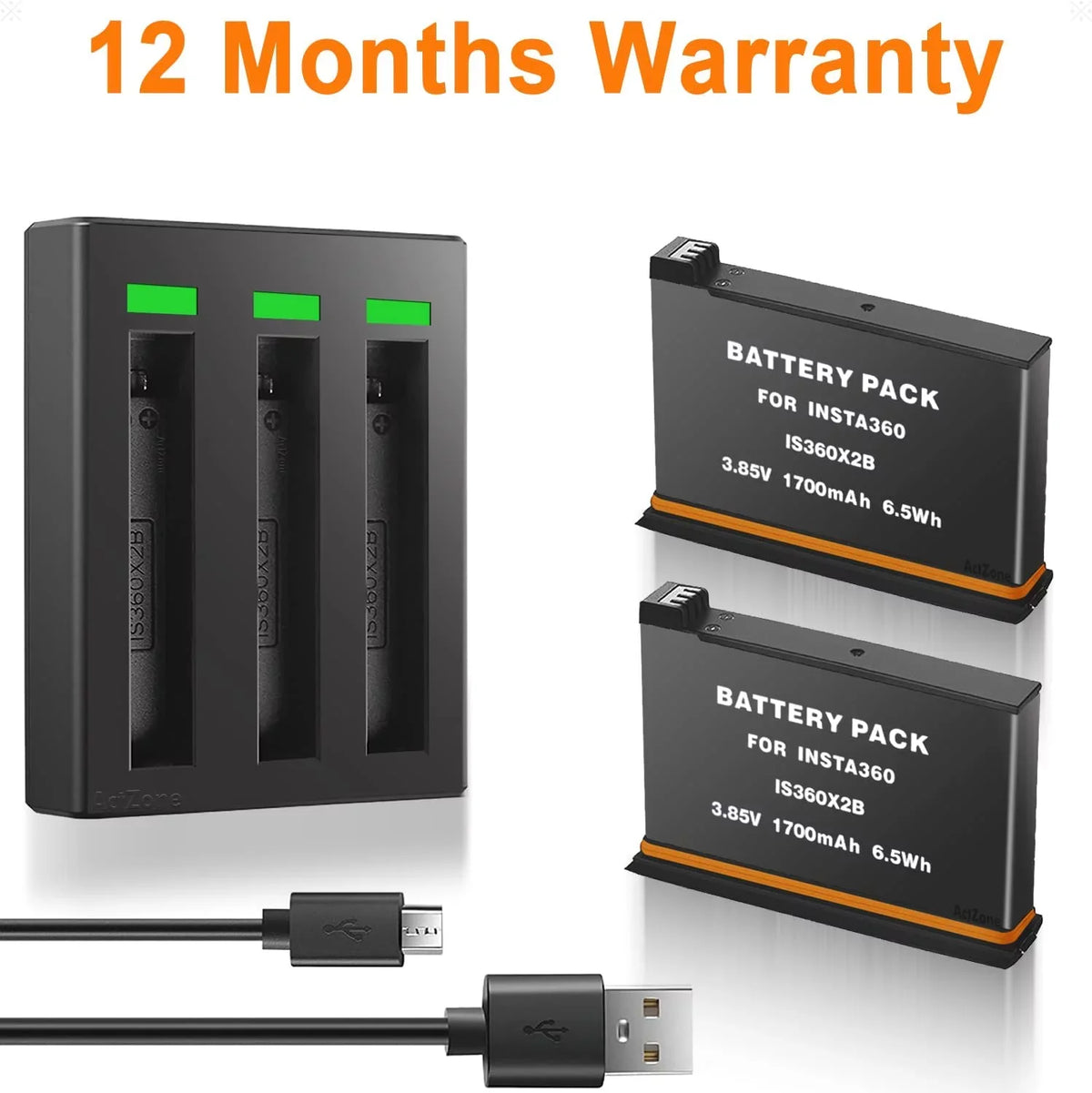 Insta360 ONE X2 Replacement Batteries 2-Pack and 3-Channel USB Charger appropriate with Insta360 ONE X2 360 Camera(Not Waterproof)