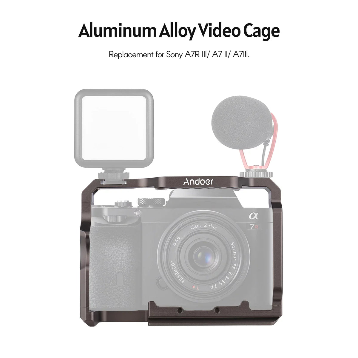 Walmeck Andoer Aluminum Alloy Cage Kit with Video Rig Handle Wooden Grip Replacement for  A7R III/ A7 II/ A7III