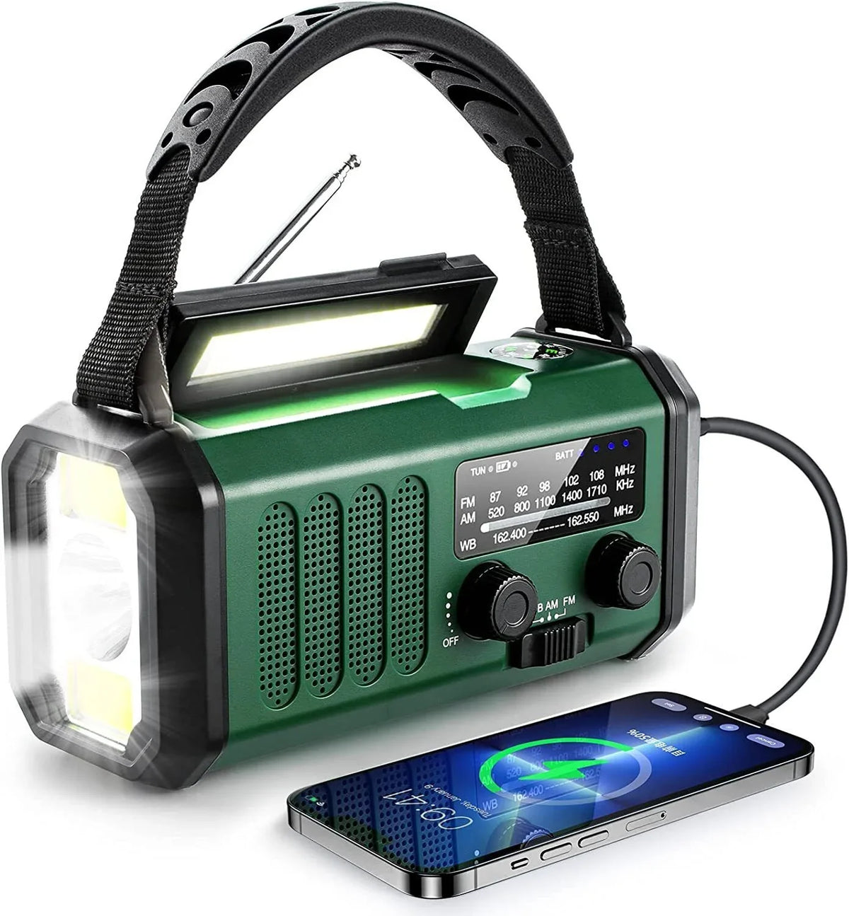 10000mAh Emergency Solar Hand Crank climate Radio Power Bank Charger with Flashlight