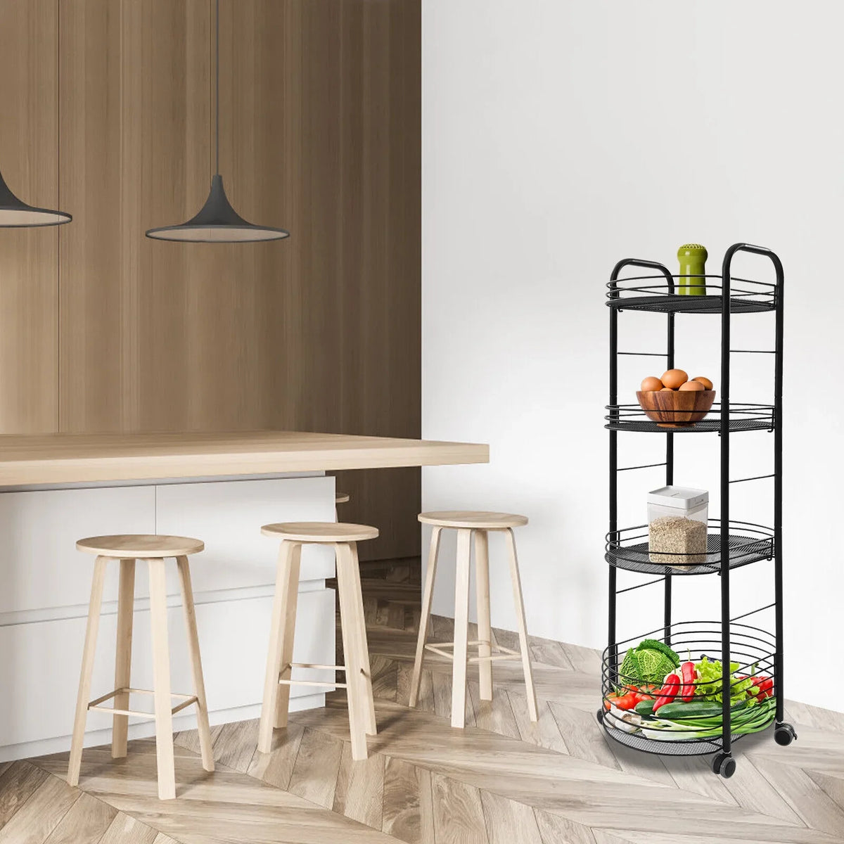 4 Tier Movable Storage Trolley Cart Utility Storage Rack Kitchen Organizer Shelf