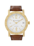 Bvlgari 33mm 18k Yellow Gold White Dial Leather Strap Automatic Watch BB33GL