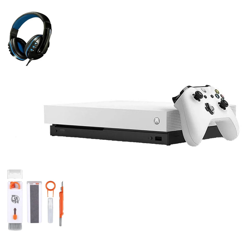 Pre-Owned  Xbox One X 1TB, 4K Ultra HD White with BOLT AXTION Cleaning Kit Headset Bundle (Refurbished: Like New)