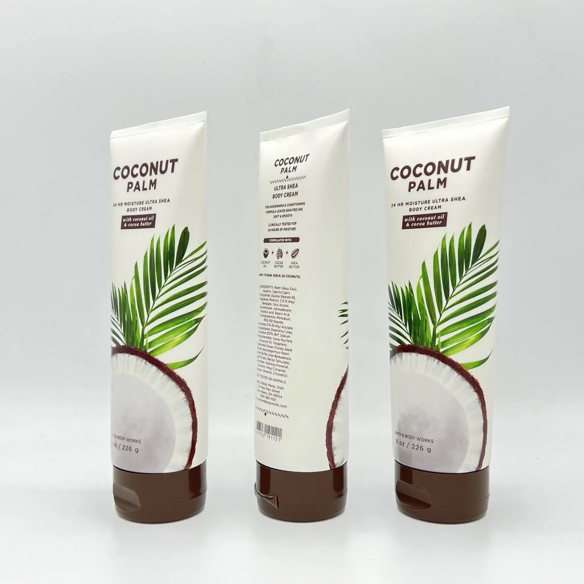 Bath & Body Works Coconut Palm 24-Hour Moisture 8oz Ultra Shea Body Cream with Coconut Oil & Cocoa Butter, Pack of 3