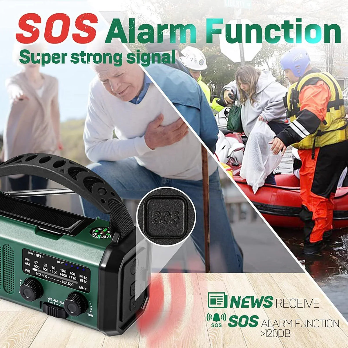 10000mAh Emergency Solar Hand Crank climate Radio Power Bank Charger with Flashlight