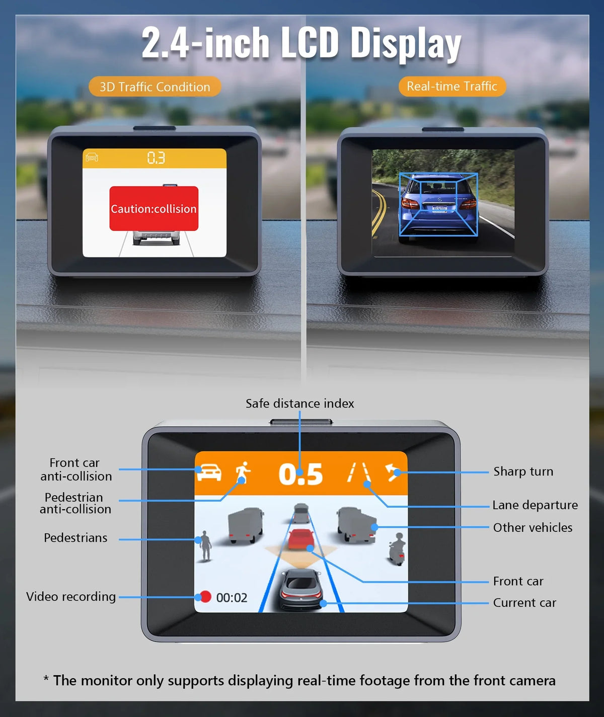 MINIEYE C2M 4K Dash Cam Front and Rear, Dual Dash Camera for Cars 4K+1080P -  AI Collision Avoidance Device, 2.4'' LCD, Built-in 5G WiFi GPS, ADAS, Loop Recording, Super Night Vision, APP OTA Update
