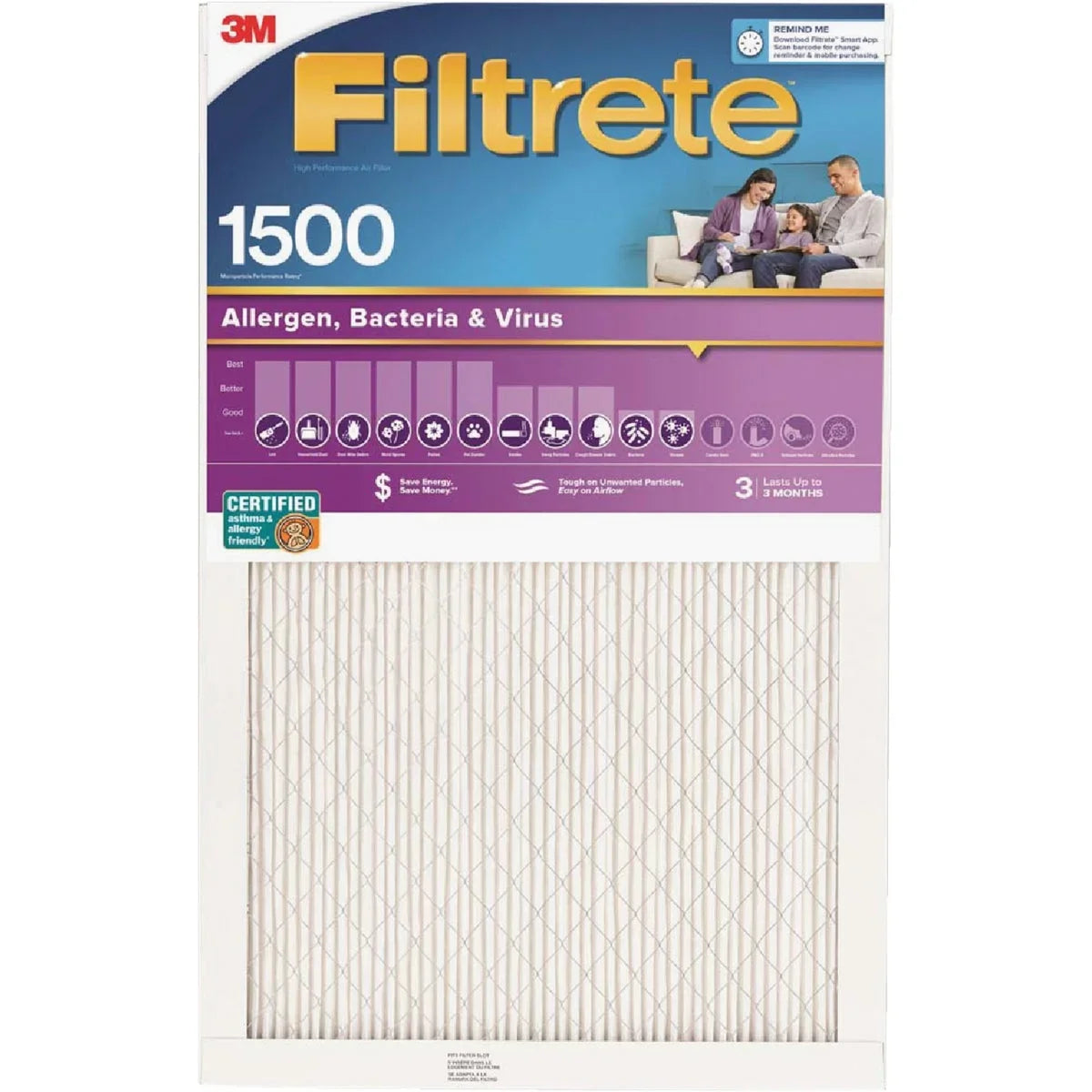 Ultra Allergen Healthy Living 1550 MPR Furnace Filter. x 1 In. x 12 In. 1 PK, Filtrete 12 In