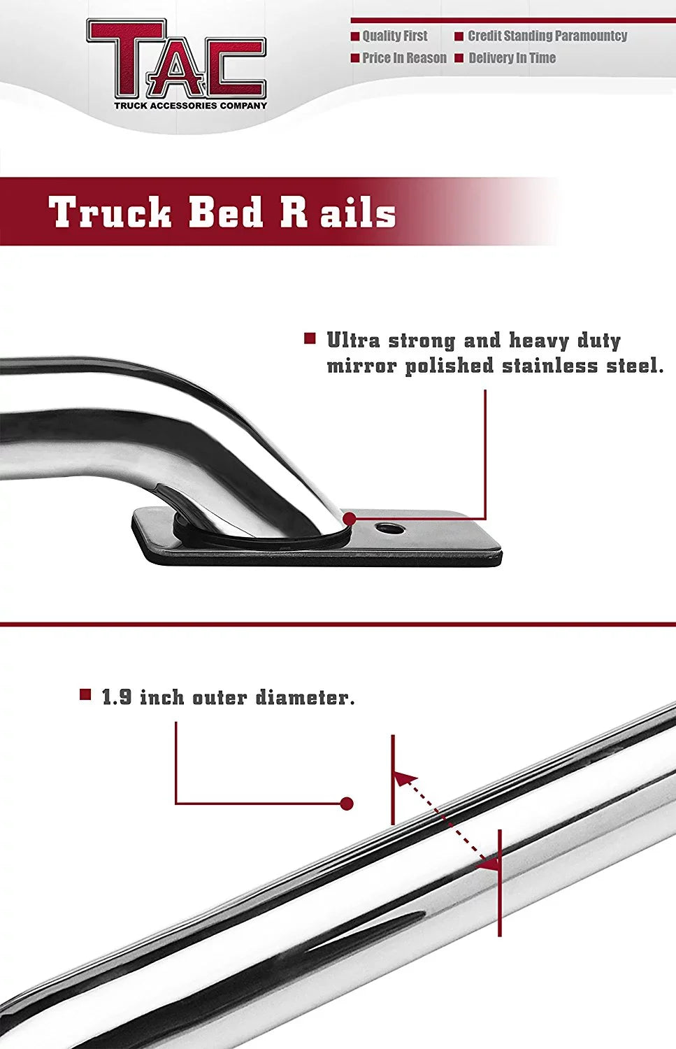 Denali CarbonPro Editions) 304 Stainless Steel Truck Side Rails Accessories 2pcs. TAC Bed Rails Fit 2014-2024 Chevy Silverado/GMC Sierra 1500 6.5ft Standard Bed(Excl