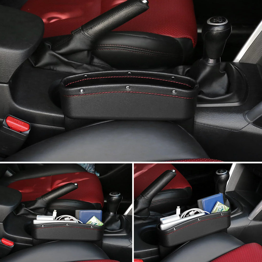 4pcs Black Red Car Seat Crevice Storage Driver Passenger Side Gap Box