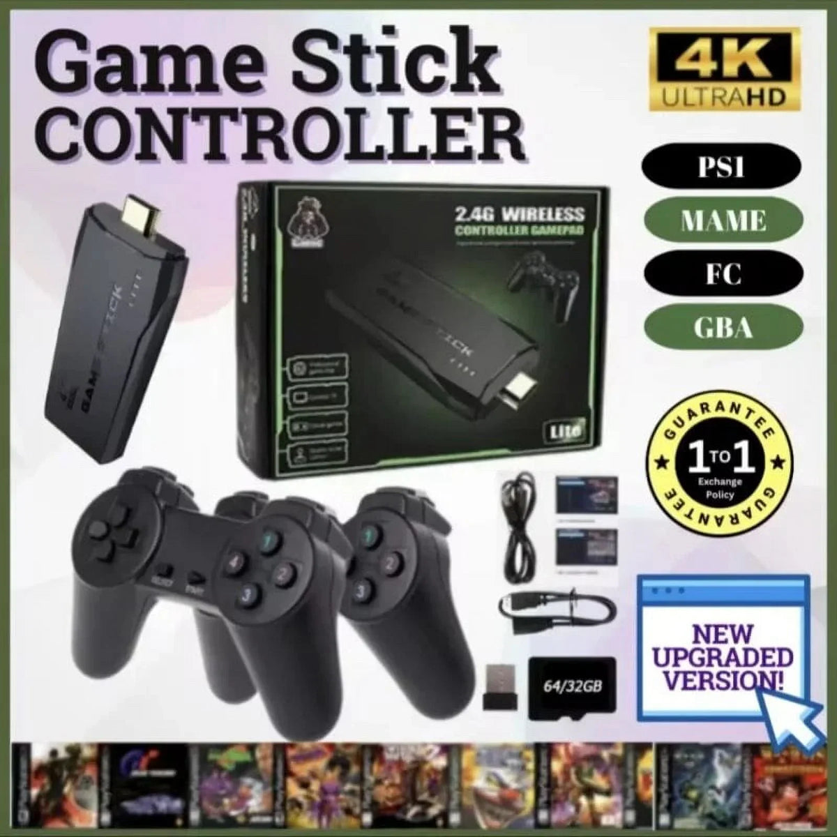4K HD M8 TV Game Stick Video Game Console With 20000 Classic Games For PS1/FC/GBA/MAME/MD 12 Emulators 2.4G Wireless Controller