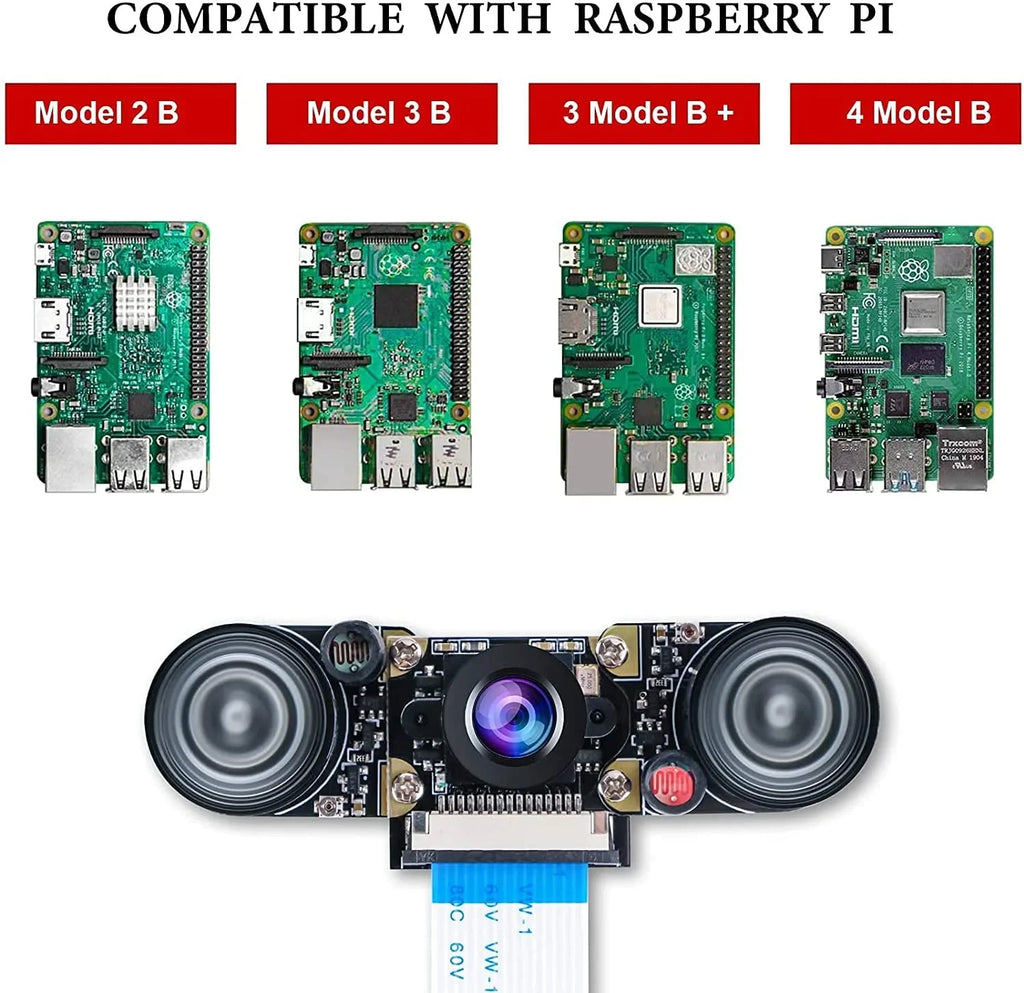 Raspberry Pi 4 Camera Night Vision Camera Adjustable-Focus Module 5MP OV5647 Webcam Video 1080p suitable