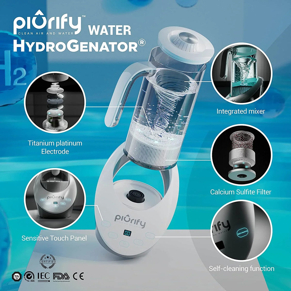 Balanced Purified aqua PH Levels and Filtered with Calcium Sulf. Hydrogen Alkaline liquid Pitcher - Rich Hydrogen aqua Generator Electrolysis Jug with SPE and PEM Concentrator Technology
