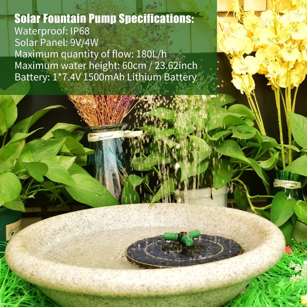 Yabuy 4W Rotatable Nozzle Solar aqua Pump with Battery, Colorful LED Light Fountain for Small Pond