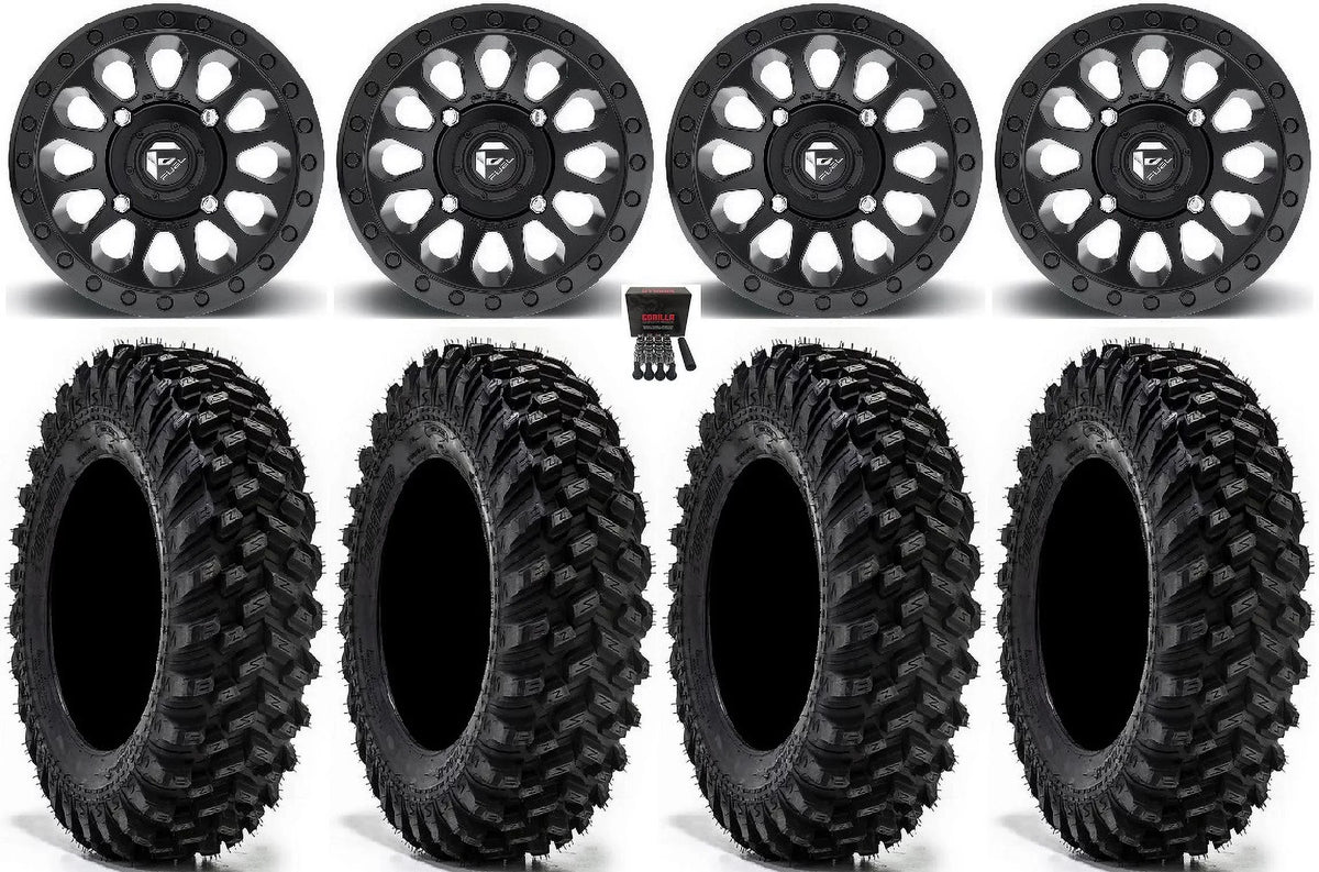 Fuel Vector 14" Wheels Black 30" Warrior XT Tires Kawasaki Mule Pro FXT