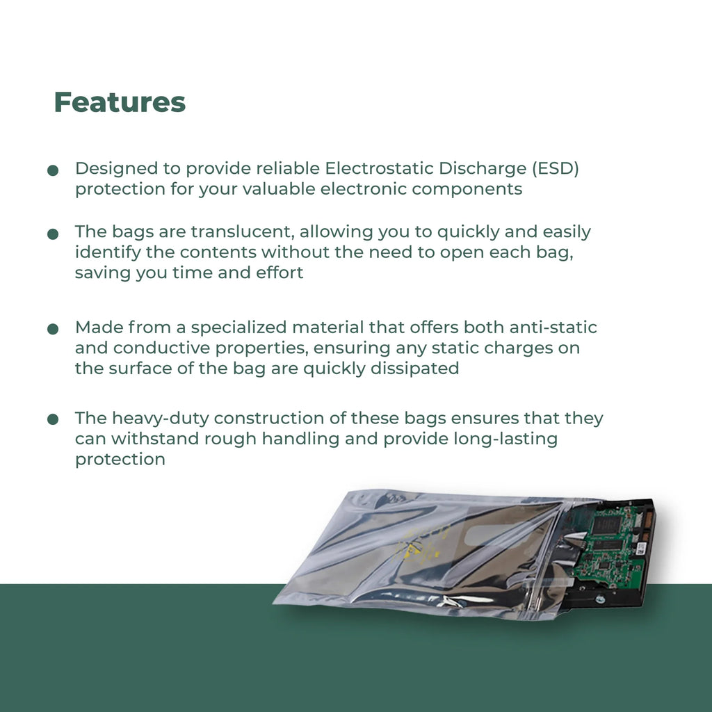 3 Mil Metallic Conductive Transparent Bags 4" x 6" High-high-grade 100/CS Dependable ESD Protection