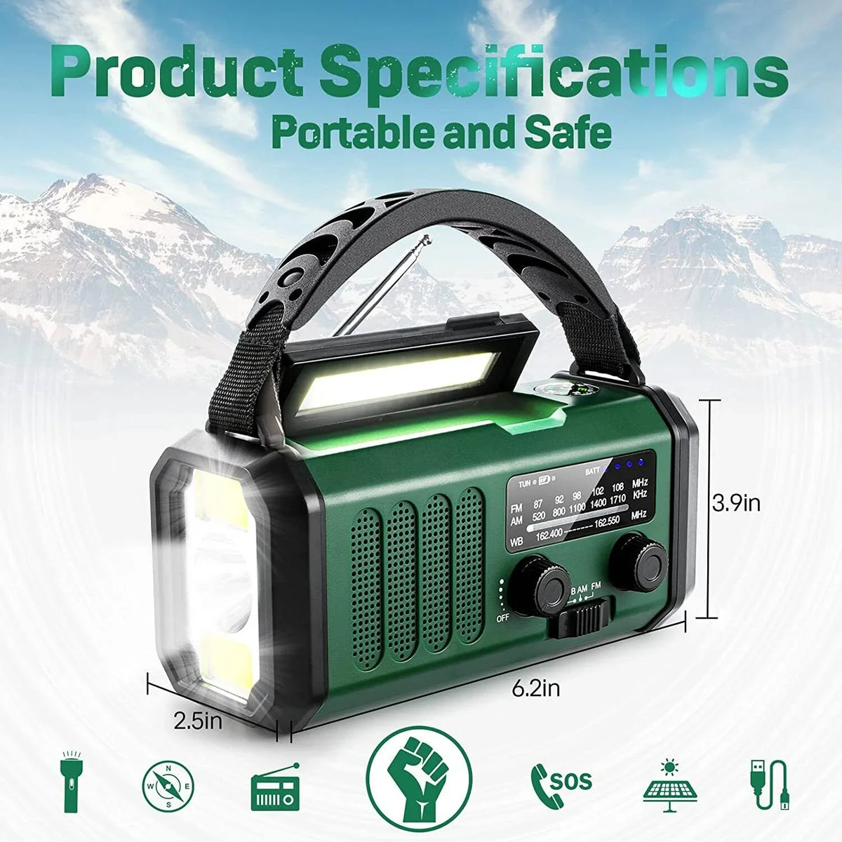 10000mAh Emergency Solar Hand Crank climate Radio Power Bank Charger with Flashlight