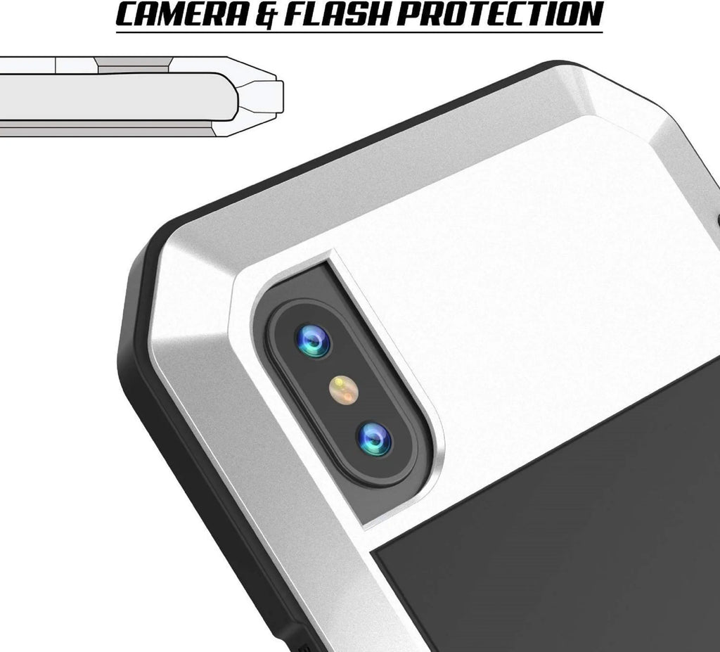 Gorilla Glass Aluminum Metal iPhone 8 Plus Case (Silver) Heavy Duty Military Grade Shockproof and Scratch immune Protection, Rugged Outdoor Travel
