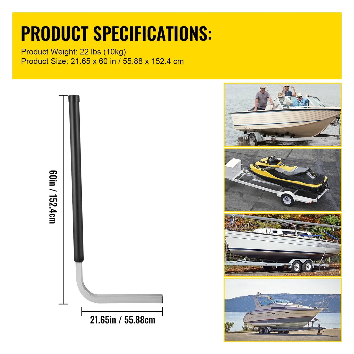 BENTISM vessel Trailer Guide-on, 60", One Pair Galvanized Steel Trailer Post Guide ons, with PVC Tube Covers, Complete Mounting Accessories Included, for Ski craft, Fishing craft or Sailboat Trailer