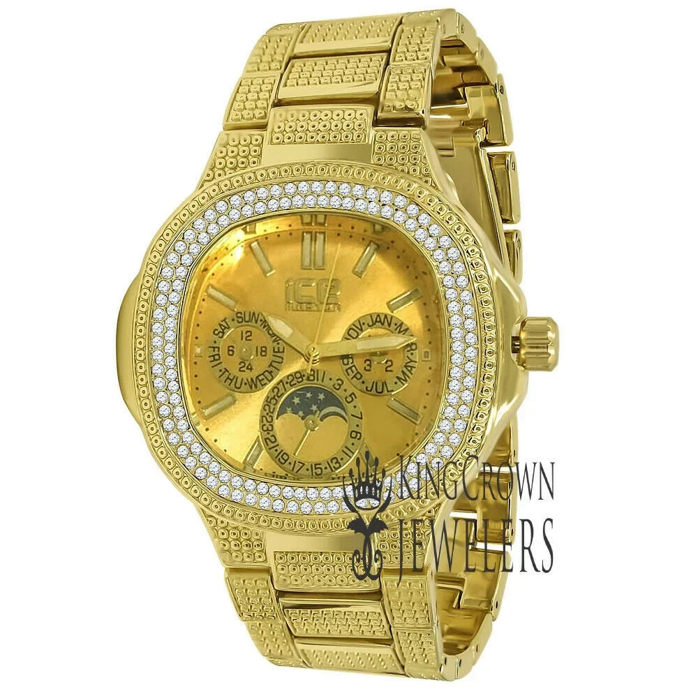 14K Yellow Gold Tone Simulated Diamonds Joe Rodeo Jojo Jojino liquid Resistance Metal Band Watch