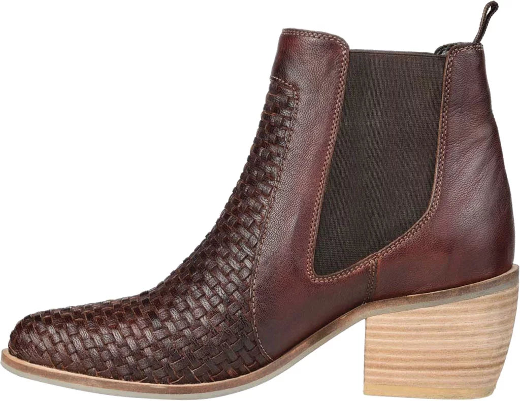 JOURNEE SIGNATURE Womens Brown Stretch Gore Padded Woven Skyller Almond Toe Block Heel Leather Booties 7.5