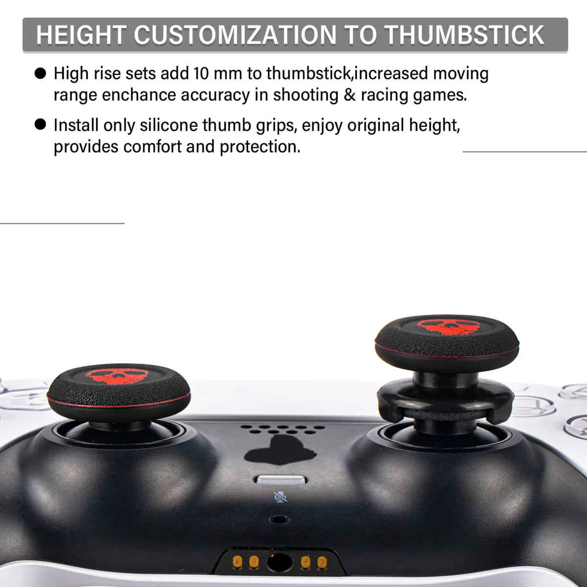 Playrealm FPS Thumbstick Extender & Printing Rubber Silicone Grip protector 2 Sets for PS5 Dualsenese & PS4 Controller (Ghost Red)