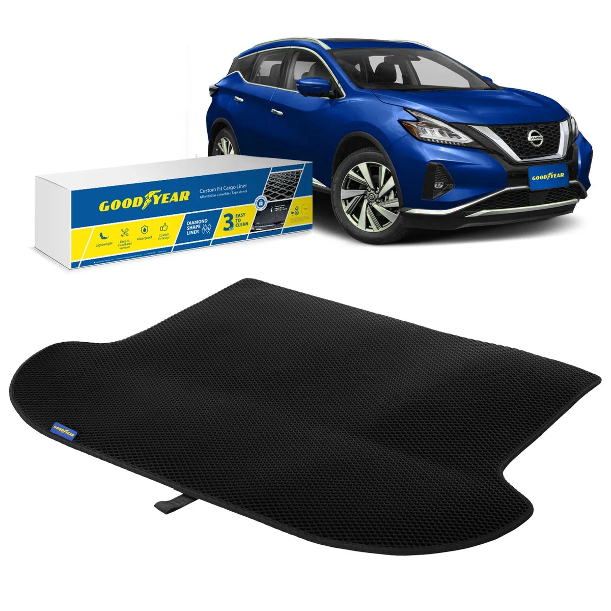 Goodyear Custom Fit Cargo Mat Liner for Nissan Murano 2015-2024 - Heavy Duty Trunk Liner, Dimond Shape,Luggage with Waterproof,Liquid & Dirt Trapping Technology - Anti-Slip Cargo Liner - GY004520