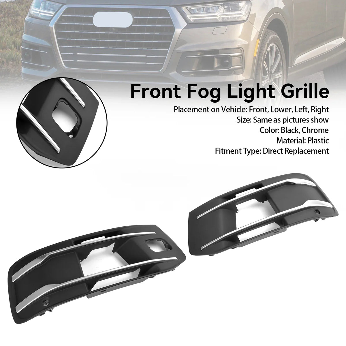 Front Bumper protector Fog Light Grille Bezel Insert Grill Fit for Audi Q7 2016-2019