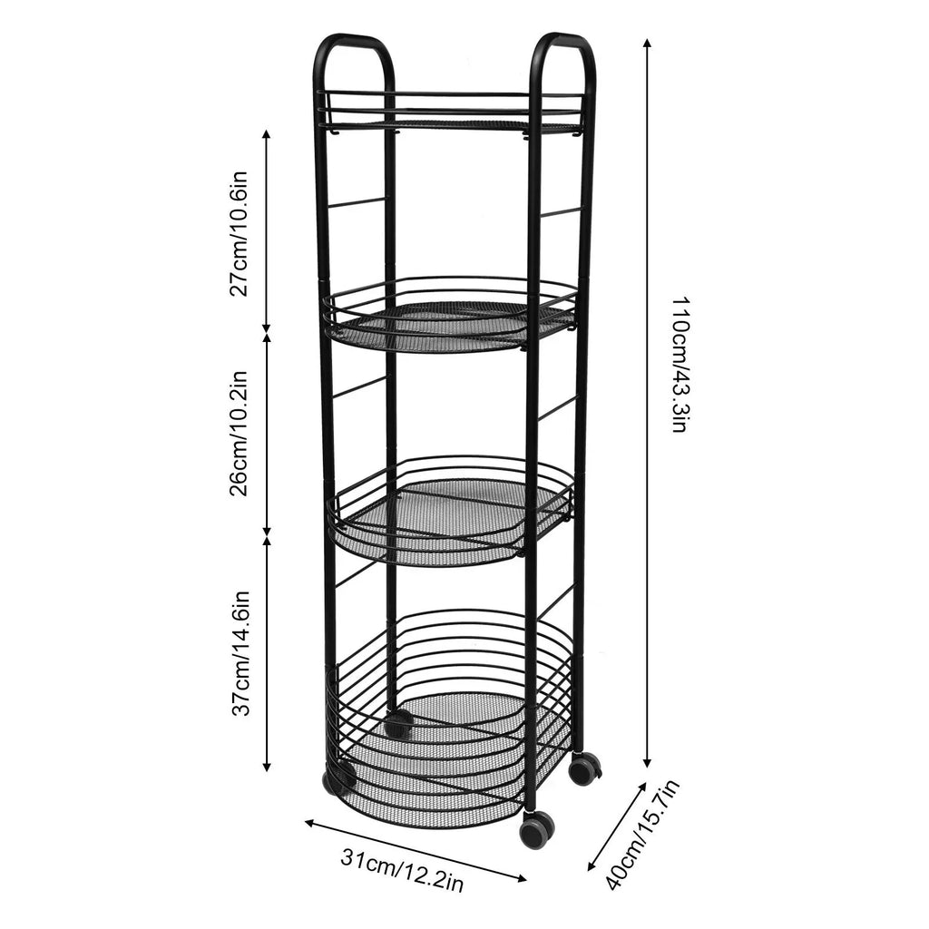 4 Tier Movable Storage Trolley Cart Utility Storage Rack Kitchen Organizer Shelf