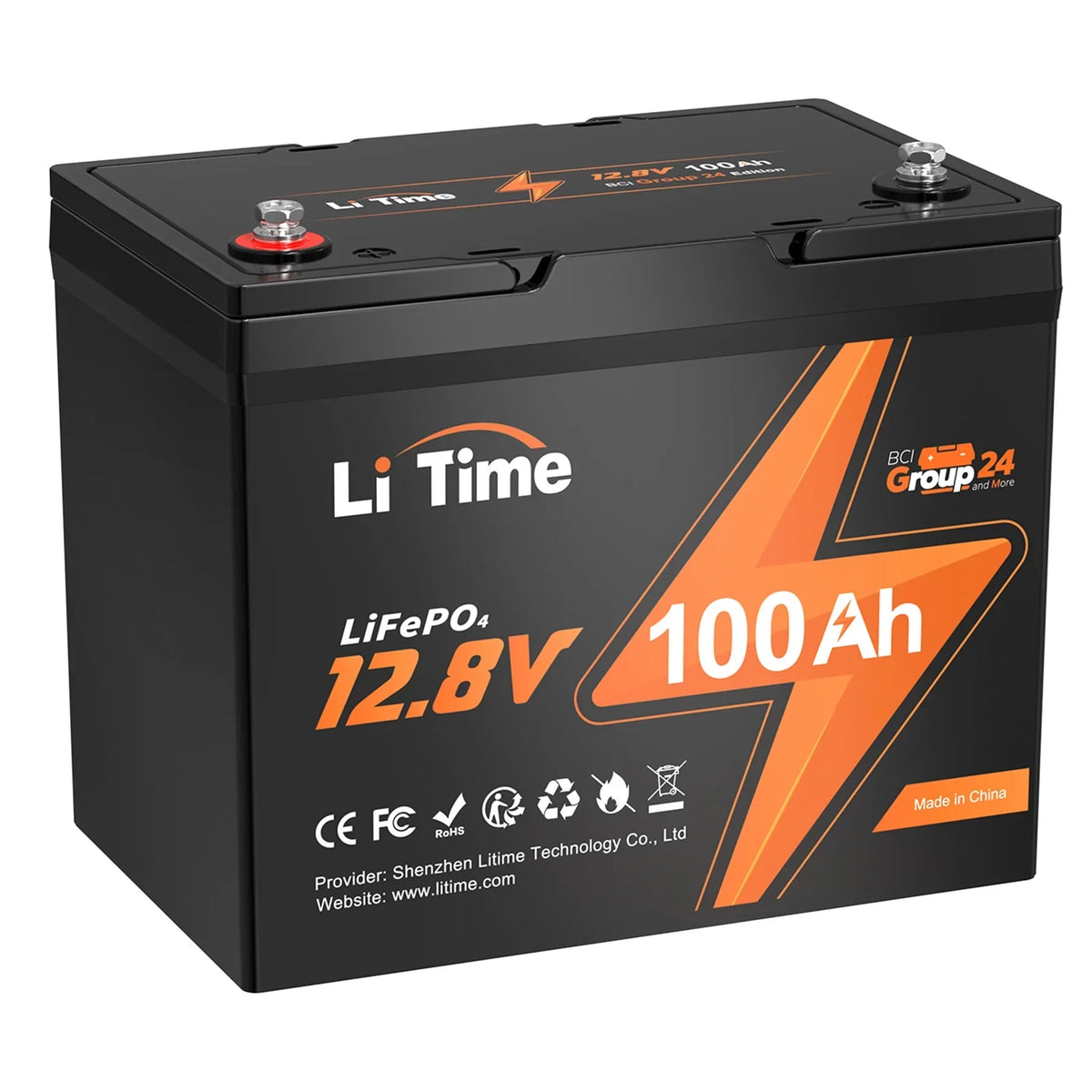 LiTime 12V 100Ah BCI Group 24 Lithium Battery, Rechargeable LiFePO4 Battery with Up to 15000 Cycles, 1.28kWh and Higher Energy Density, Perfect for Van, Trailer, RVs, MotorHome and ship Scenarios